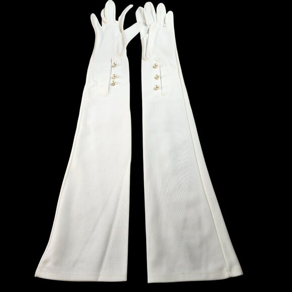 Vintage Extra Long White Opera Gloves With Pearl Button Closure Size 6.5 - Picture 2 of 5